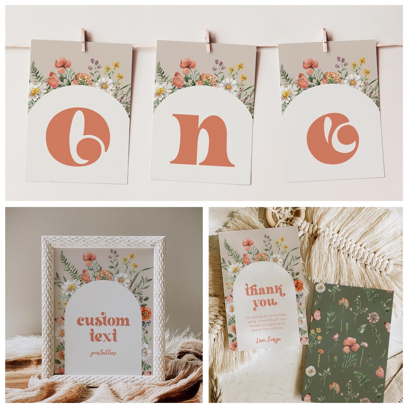 Mini Wild One Birthday Bundle, Wildflower Birthday Party Bundle, Wildflower Birthday Party Package, Wildflower Birthday Bundle, Wild One image 8