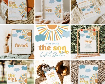 Co-Ed Here Comes the Son Baby Shower Bundle, Joint Sun Baby Shower, Digital Sun Baby Shower, Here Comes the Son Baby Shower, Sun Bundle