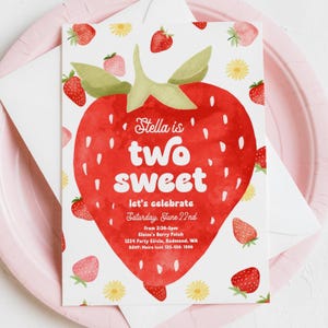 Two Sweet Berry Birthday Invitation, Berry 2nd Birthday Invitation, Watercolor Strawberry Invitations, Berry Birthday Invitations, Berry 2nd