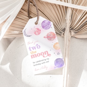 Two the Moon Favor Tags, Two the Moon Thank You Tags, Digital Two the Moon Favor Tags, Girl&#39;s Space Birthday Decor, Space Party Favors