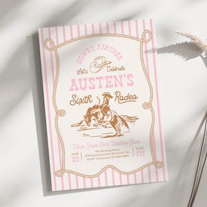 Pink Rodeo Birthday Invitation | Cowgirl Party Invite | Western Birthday | Editable Template | Rope Horse Invitations image 4