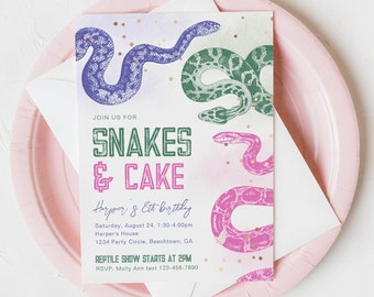 Girly Snake verjaardagsuitnodiging, Girl&#39;s Reptile Party uitnodiging, digitale Snake verjaardagsuitnodiging, Pink Snake Party uitnodiging, reptiel