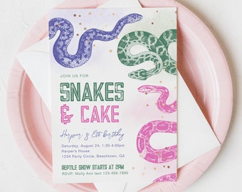 Girly Snake Birthday Invitation, Girl's Reptile Party Invitation, Digital Snake Birthday Invitation, Pink Snake Party Invitation, Reptile