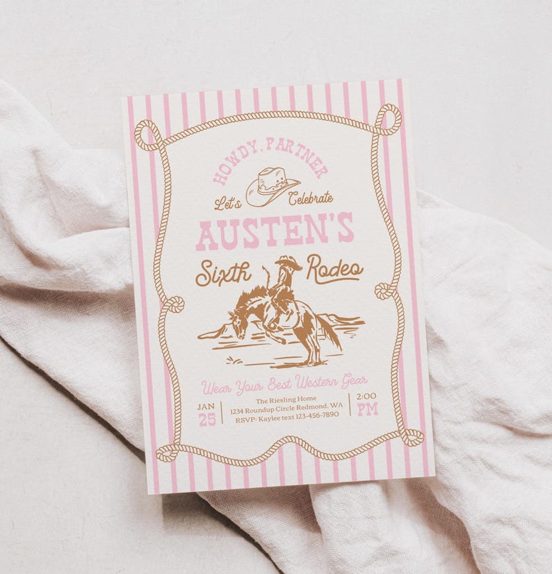 Pink Rodeo Birthday Invitation | Cowgirl Party Invite | Western Birthday | Editable Template | Rope Horse Invitations image 10