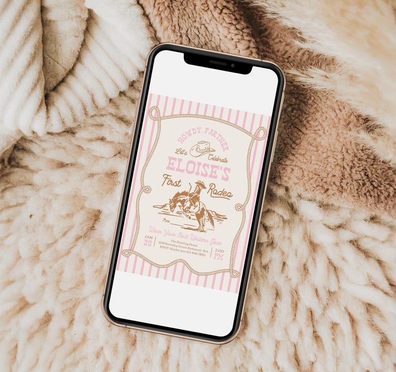 Pink Rodeo Birthday Invitation | Cowgirl Party Invite | Western Birthday | Editable Template | Rope Horse Invitations image 3