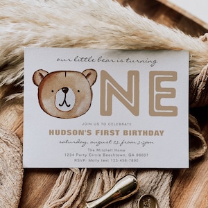 Bearly One Geburtstagseinladung, Digitaler Bär Geburtstagseinladung, Bär Erster Geburtstag Party Einladung, Bär Geburtstag einladen, Beary First