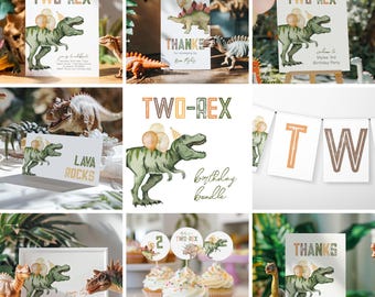 Two-Rex Birthday Bundle, Dinosaur Birthday Bundle, Printable Dinosaur Bundle, Printable Two-Rex Party Bundle, Dinosaur Birthday Bundle
