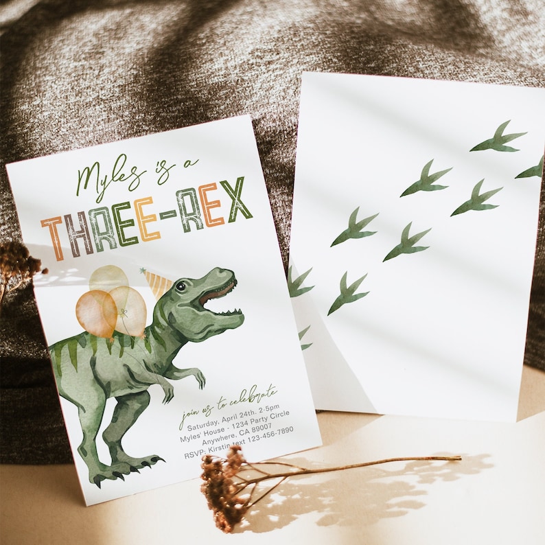 Three-Rex Birthday Bundle, Dinosaur Birthday Bundle, Printable Dinosaur Bundle, Printable Three-Rex Party Bundle, Dinosaur Birthday Bundle image 3