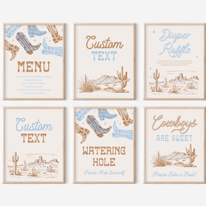 Cartelli per baby shower da cowboy, pacchetto di cartelli da cowboy, pacchetto di cartelli western, cartelli per baby shower western, cartelli western modificabili, baby shower da cowboy