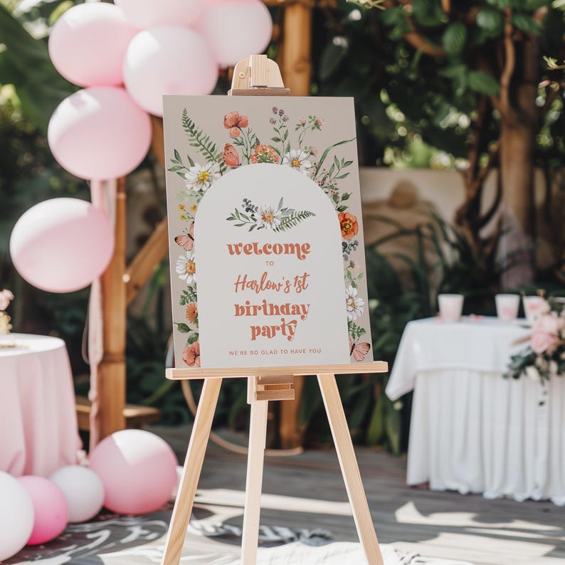 Wildflower Birthday Party Welcome Sign, Wildflower Party Sign, Wildflower Welcome Sign, Digital Wildflower Welcome Sign, Wildflower Party image 3