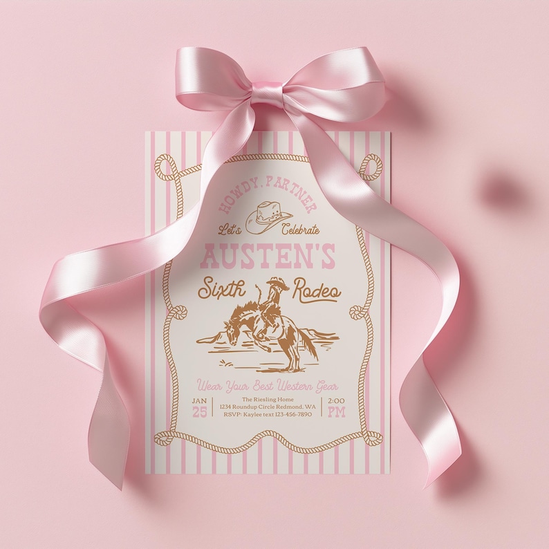 Pink Rodeo Birthday Invitation | Cowgirl Party Invite | Western Birthday | Editable Template | Rope Horse Invitations image 7