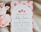 Watercolor Strawberry Baby Shower Invitation, Berry Sweet Baby Shower Invitation, Digital Strawberry Baby Shower Invitation, Berry Baby