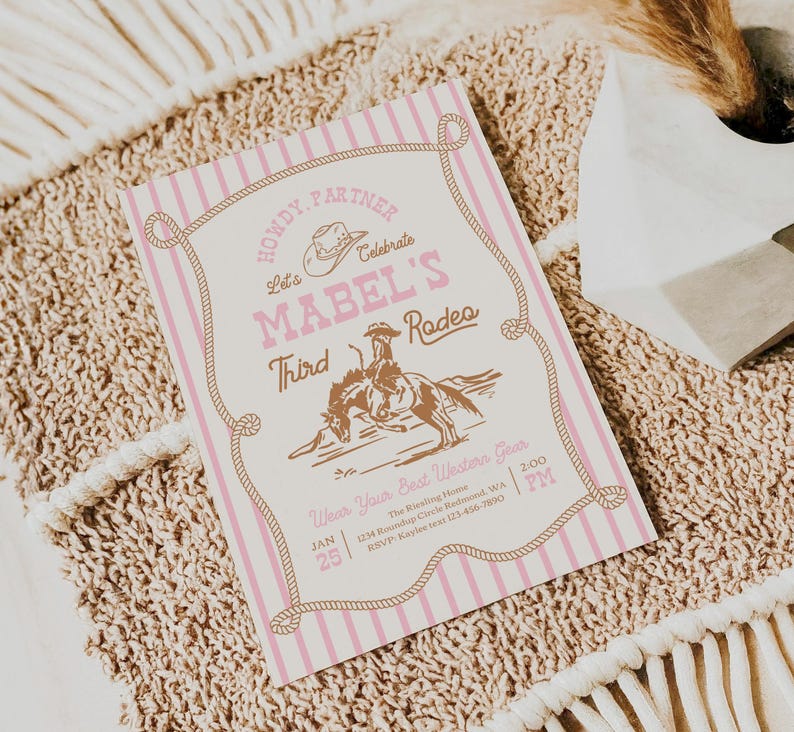 Pink Rodeo Birthday Invitation | Cowgirl Party Invite | Western Birthday | Editable Template | Rope Horse Invitations image 5