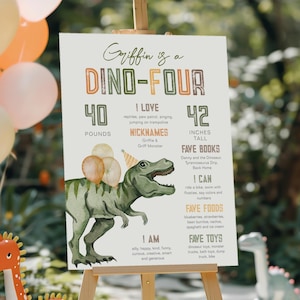 Pôster de marco de 18x24 Dino-Four, pôster de 4º aniversário de menino, quarto aniversário de Dino, pôster de marco de T-Rex, pôster de marco de dinossauro