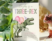 Girl's Three-Rex Birthday Invitation, Girl's Dino 3rd Birthday Invitation, Girl's Dinosaur Birthday, Girl's Third Birthday Invitations