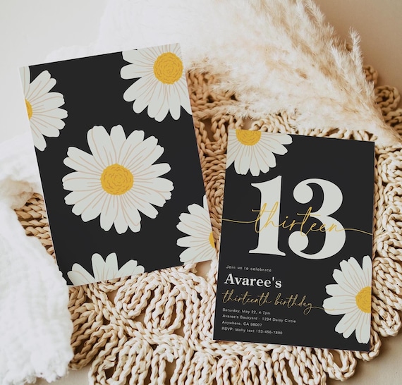 Daisy 13th Birthday Invitation, Thirteenth Birthday Invitation, Girl's 13th Birthday Invite, Digital 13th Birthday, Wildflower 13th Birthday
