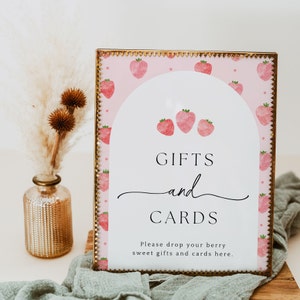Enseigne numérique pour cartes et cadeaux Berry, enseigne pour cartes et cadeaux aux fraises, enseigne pour baby shower aux baies, enseigne pour le premier anniversaire des baies, enseigne aux fraises