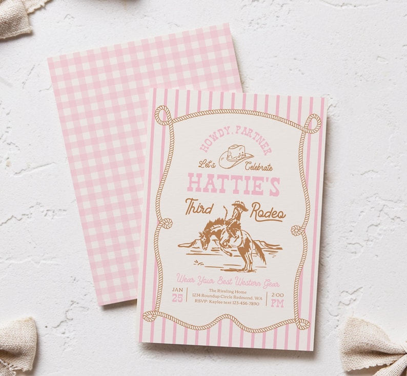 Pink Rodeo Birthday Invitation | Cowgirl Party Invite | Western Birthday | Editable Template | Rope Horse Invitations image 6