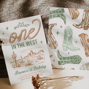 Invito verde più selvaggio del West, invito per il primo compleanno verde occidentale, invito per il primo compleanno del cowboy, How the West Was One
