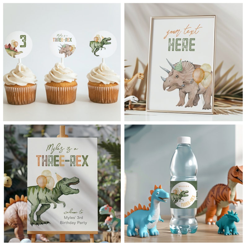 Three-Rex Birthday Bundle, Dinosaur Birthday Bundle, Printable Dinosaur Bundle, Printable Three-Rex Party Bundle, Dinosaur Birthday Bundle image 6