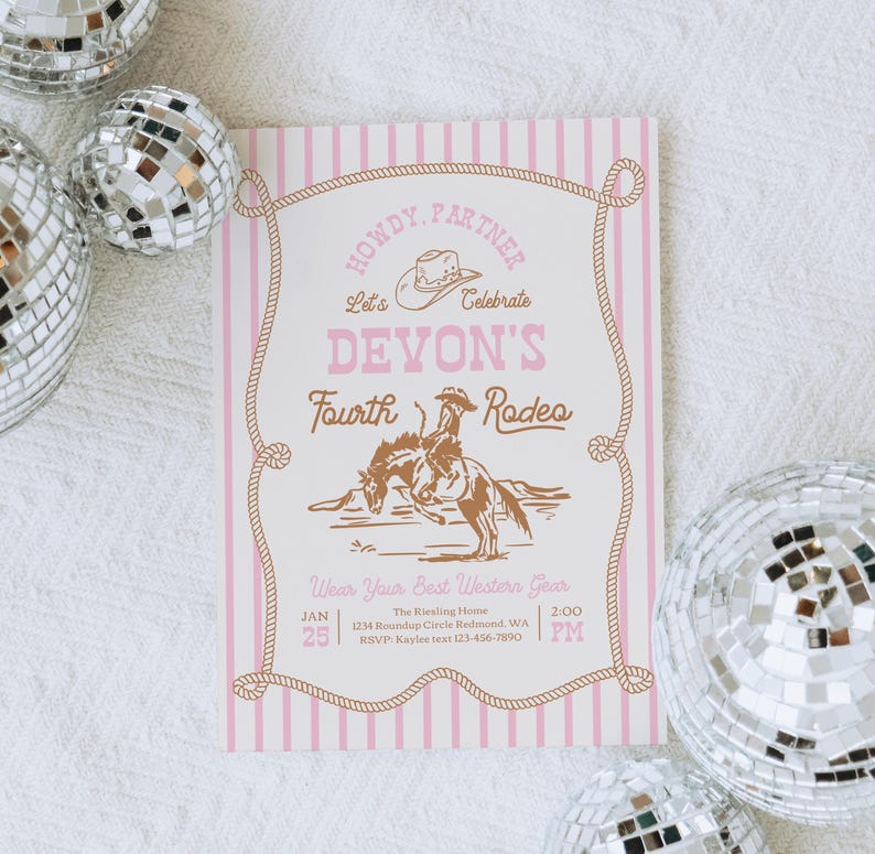 Pink Rodeo Birthday Invitation | Cowgirl Party Invite | Western Birthday | Editable Template | Rope Horse Invitations image 8