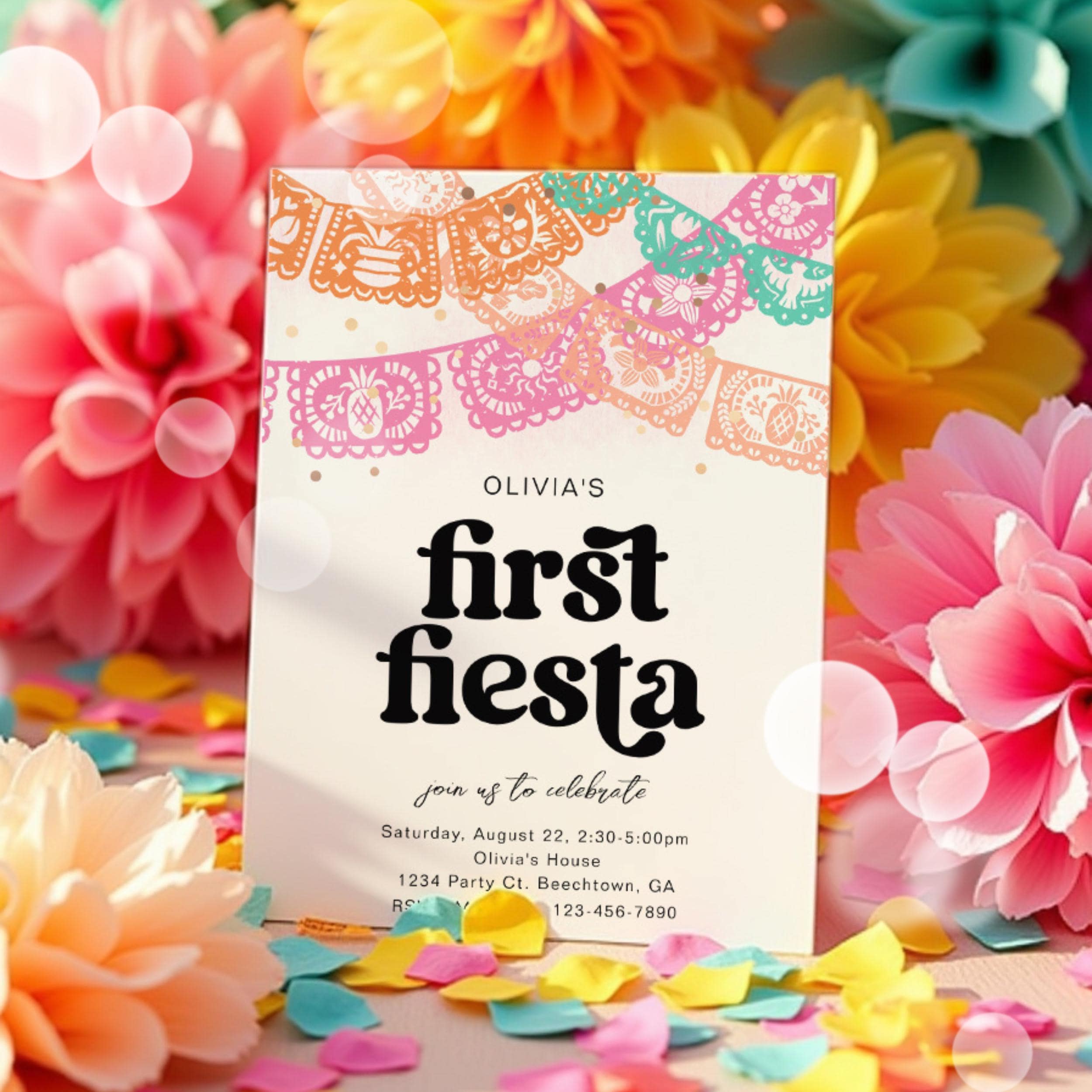 Feista Invitation Girl's First Fiesta Birthday Invitation, Girl's Fiesta Party Invitation ...