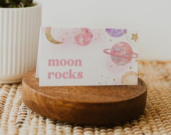 Girl's Space Party Food Tent Cards, Editable Space Food Tents, Editable Space Food Labels, Digital Two the Moon Food Tents, Space Party Food