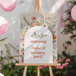 Wildflower Birthday Party Welcome Sign, Wildflower Party Sign, Wildflower Welcome Sign, Digital Wildflower Welcome Sign, Wildflower Party image 2
