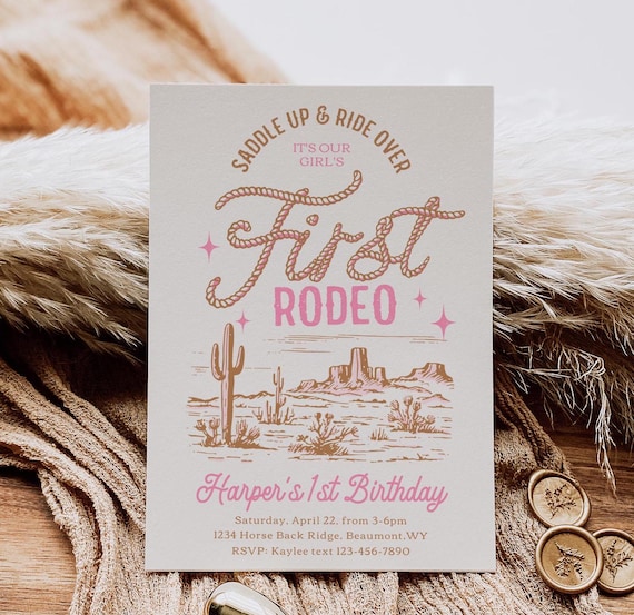 Girl's First Rodeo Birthday Invitation, Cowgirl First Birthday Invitation, Digital First Rodeo Invitation, Girl's Western Birthday Invite