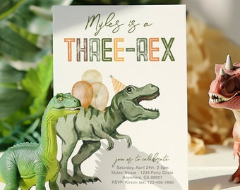 Digital Three-Rex Dinosaur Birthday Invite, Dino Birthday Invitation, Dinosaur Party Invitation, Three-Rex Invitation, Dino Party Invitation