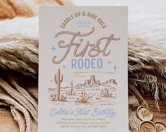 First Rodeo Birthday Invitation, Cowboy Birthday Invitation, Blue Cowboy Invitation, Boy's Western Birthday Invitation, Digital Rodeo Invite