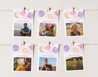 Girl's Space Monthly Photo Banner, First Trip Around the Sun Monthly Banner, Space Banner, Editable Space Photo Banner, 12 Month Banner