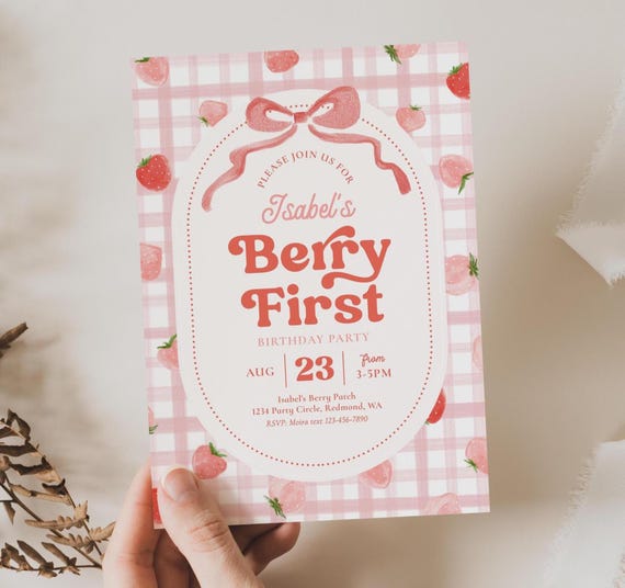 Berry First Birthday Invitation, Digital Berry Birthday Invitation, Girl's First Birthday Invitation, Summer 1st Birthday, Strawberry Party