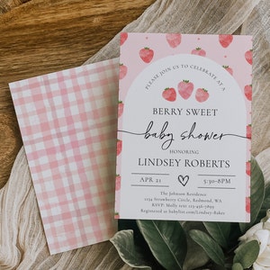 Watercolor Strawberry Baby Shower Invitation, Berry Sweet Baby Shower Invitation, Digital Strawberry Baby Shower Invitation, Berry Baby