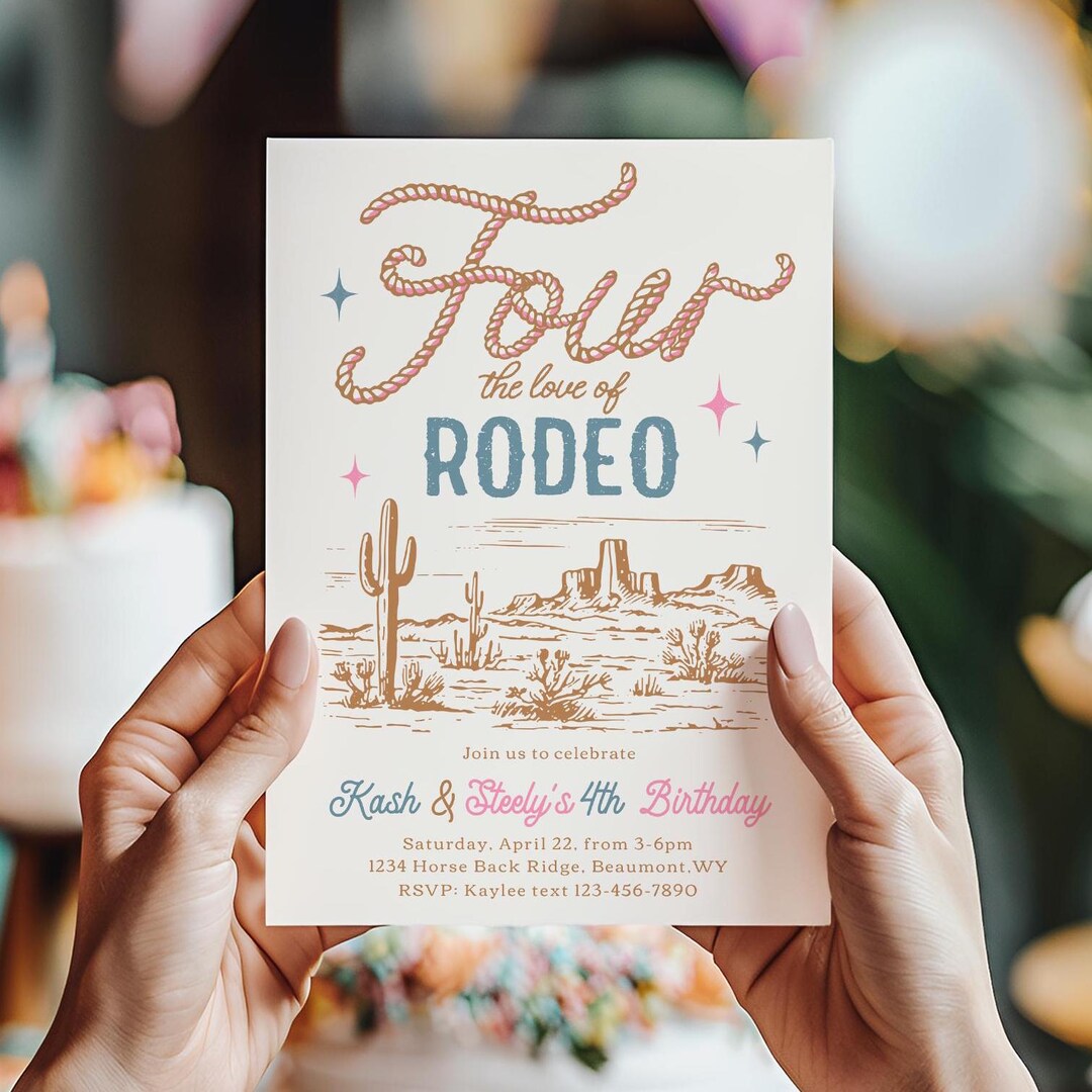 Joint Rodeo 4th Birthday, Twins Fourth Birthday Invitation, Boy Girl ...