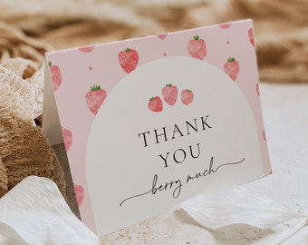 Digital Folded Berry Thank You Card, Berry Birthday Thank You Card, Berry Baby Shower Thank You Card, Folded Strawberry Card, Strawberry