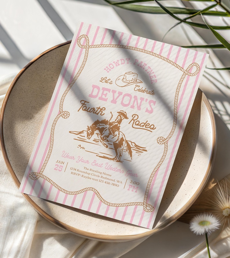 Pink Rodeo Birthday Invitation | Cowgirl Party Invite | Western Birthday | Editable Template | Rope Horse Invitations image 11