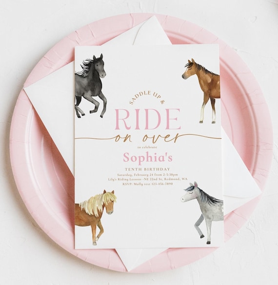 Minkocards 8 biglietti d'invito con 8 buste per l'8° compleanno per bambini, motivo: cavallo, invito per l'ottavo compleanno, per bambini
