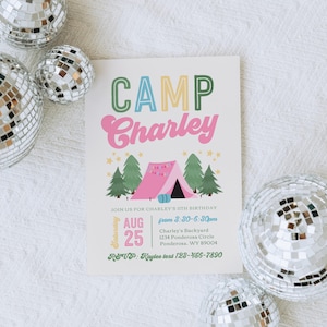Girl's Camping Birthday Invitation, Girl's Campout Invitation, Glamping Birthday Invitation, Digital Camping Birthday Invitation, Summer image 9