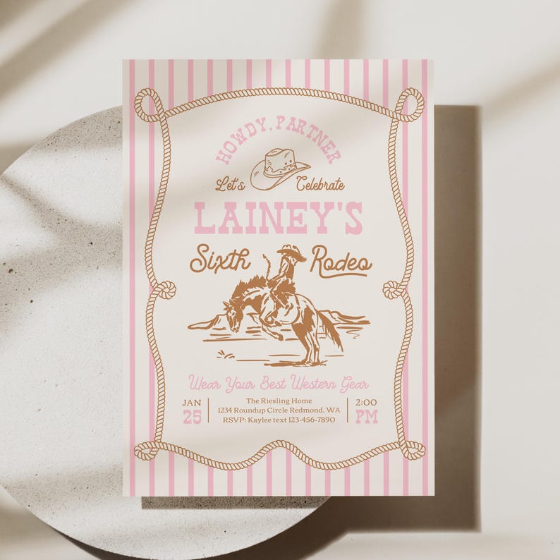 Pink Rodeo Birthday Invitation | Cowgirl Party Invite | Western Birthday | Editable Template | Rope Horse Invitations image 12