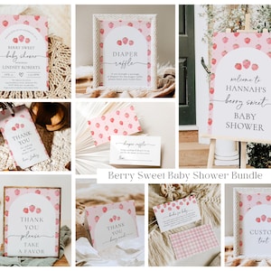 Pakiet na Baby Shower Truskawkowy, Cyfrowy Baby Shower Jagodowy, Cyfrowy Pakiet na Baby Shower, Truskawkowy Baby Shower, Słodki Baby Shower Jagodowy