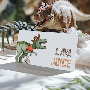 Cartes pliées de nourriture de cowboy de Dino, tentes de nourriture de cowboy de dinosaure, cartes de tente de nourriture de cowboy de Dino, tentes de nourriture de cowboy, décoration de fête de cowboy dino