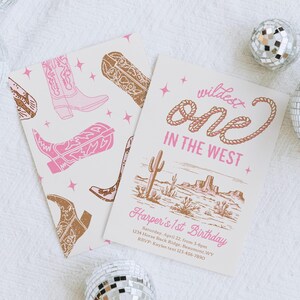 Girl's Wildest One in the West Invitation, Cowgirl First Birthday Invitation, Digital Cowgirl Birthday Invite, Girl's Western First Birthday image 2