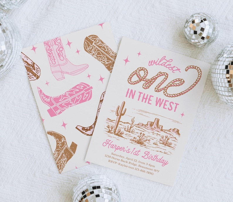Girl's Wildest One in the West Invitation, Cowgirl First Birthday Invitation, Digital Cowgirl Birthday Invite, Girl's Western First Birthday image 2