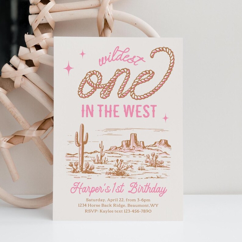Girl's Wildest One in the West Invitation, Cowgirl First Birthday Invitation, Digital Cowgirl Birthday Invite, Girl's Western First Birthday image 5