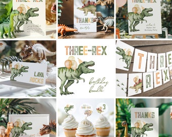 Three-Rex Birthday Bundle, Dinosaur Birthday Bundle, Printable Dinosaur Bundle, Printable Three-Rex Party Bundle, Dinosaur Birthday Bundle