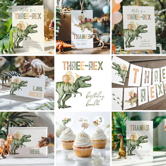 Three-Rex Birthday Bundle, Dinosaur Birthday Bundle, Printable Dinosaur Bundle, Printable Three-Rex Party Bundle, Dinosaur Birthday Bundle