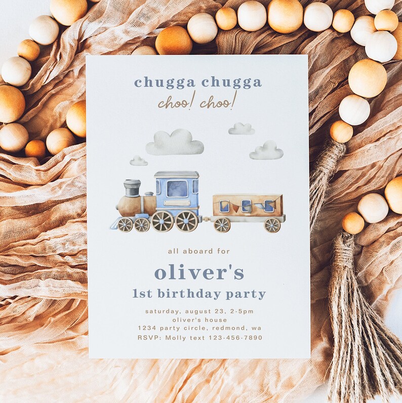 Train Birthday Party Invitation, Train Birthday Invitation, Digital ...