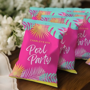 Hot Pink Pool Party Chip Tasche, Pool Party Leckerli Tasche, druckbare Pool Party Chip Tasche, Mädchen Pool Partygeschenke, Pool Bevorzugungsbeutel, Hot Pink Pool