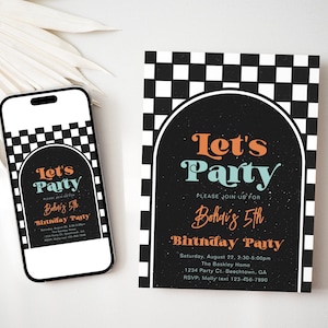Skateboard Birthday Invitation, Boy&#39;s Skateboard Party, Cool Kid Birthday Invitations, Digital Skateboard Invite, Checkered Birthday Invite